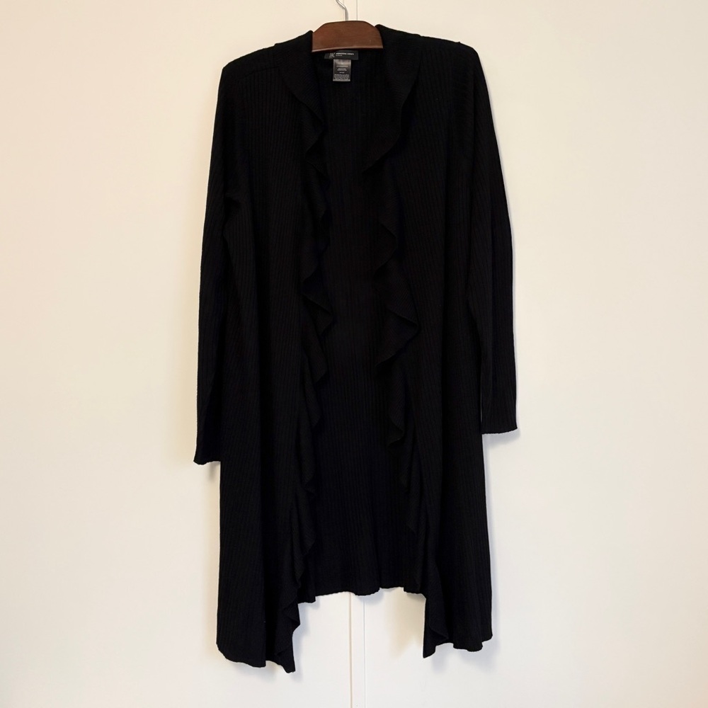 INC International Concepts Black Ruffled Cardigan